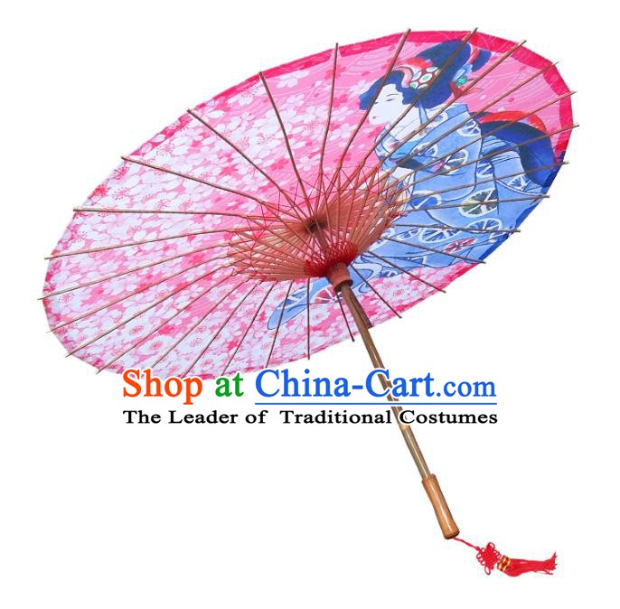 Asian China Dance Umbrella Handmade Classical Printing Oriental Cherry Oil-paper Umbrellas Stage Performance Pink Umbrella