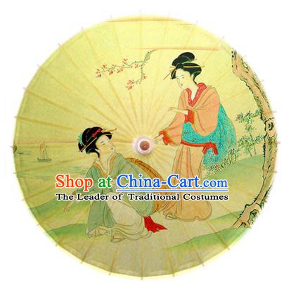 Asian China Dance Umbrella Handmade Classical Printing Yellow Oil-paper Umbrellas Stage Performance Umbrella