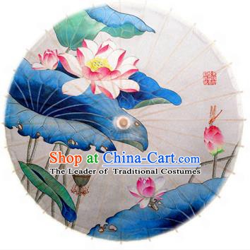 Asian China Dance Umbrella Stage Performance Umbrella Hand Painting Lotus White Oil-paper Umbrellas