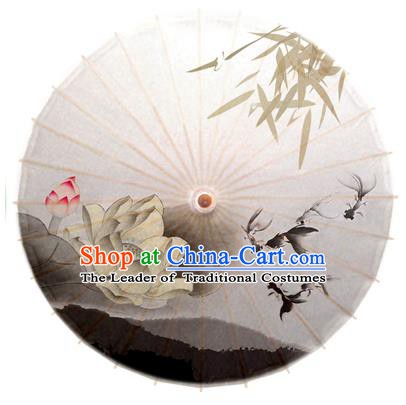 Asian China Dance Umbrella Stage Performance Umbrella Hand Painting Goldfish Lotus Oil-paper Umbrellas