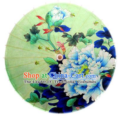 Asian China Dance Handmade Umbrella Stage Performance Umbrella Printing Blue Peony Oil-paper Umbrellas
