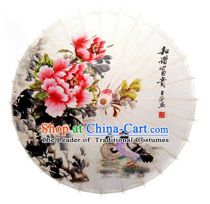 Asian China Dance Handmade Umbrella Stage Performance Umbrella Printing Peony Mandarin Duck Oil-paper Umbrellas