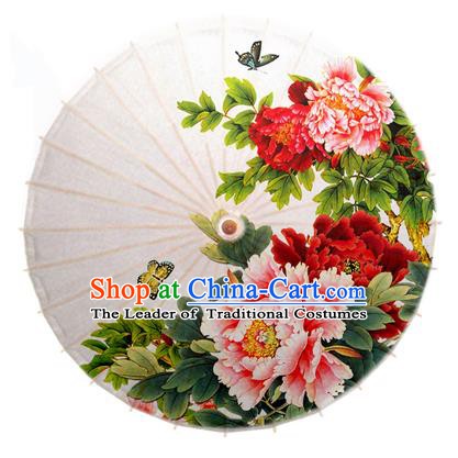 Asian China Dance Handmade Umbrella Stage Performance Umbrella Printing Peony Flowers White Oil-paper Umbrellas
