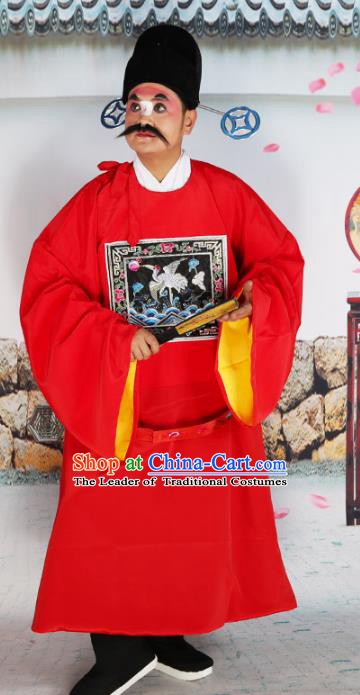 Chinese Beijing Opera County Magistrate Costume Red Embroidered Robe, China Peking Opera Officer Embroidery Clothing