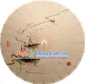 Asian China Dance Handmade Umbrella Stage Performance Props Umbrella Ink Painting Fishing Boat Oil-paper Umbrellas
