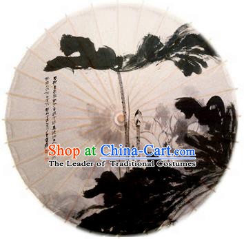 Asian China Dance Handmade Umbrella Stage Performance Props Umbrella Ink Painting Lotus Oil-paper Umbrellas