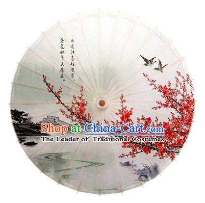 Asian China Dance Handmade Umbrella Printing Red Plum Blossom Oil-paper Umbrella Stage Performance Props Umbrellas
