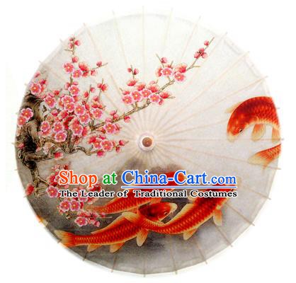 China Traditional Dance Handmade Umbrella Painting Fish Plum Blossom Oil-paper Umbrella Stage Performance Props Umbrellas