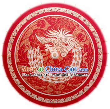 China Traditional Dance Handmade Wedding Umbrella Printing Phoenix Red Oil-paper Umbrella Stage Performance Props Umbrellas