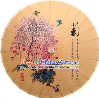 China Traditional Dance Handmade Umbrella Printing Chrysanthemum Oil-paper Umbrella Stage Performance Props Umbrellas