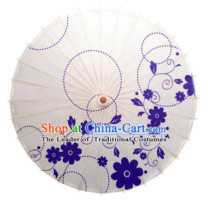 China Traditional Dance Handmade Umbrella Printing Blue Flowers Oil-paper Umbrella Stage Performance Props Umbrellas