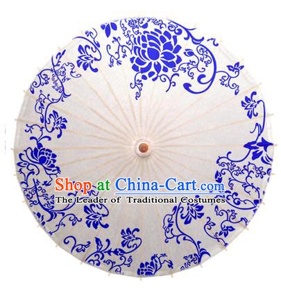 China Traditional Dance Handmade Umbrella Blue and White Porcelain Peony Oil-paper Umbrella Stage Performance Props Umbrellas