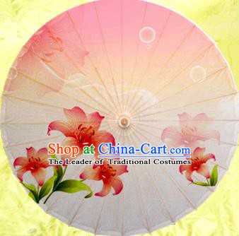 China Traditional Dance Handmade Umbrella Painting Lily Flower Oil-paper Umbrella Stage Performance Props Umbrellas