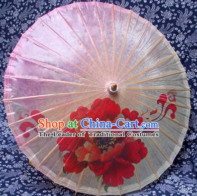 China Traditional Dance Handmade Umbrella Painting Peony Pink Oil-paper Umbrella Stage Performance Props Umbrellas