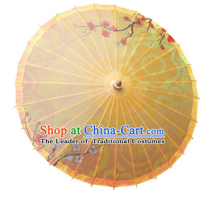 China Traditional Dance Handmade Umbrella Ink Painting Wintersweet Yellow Oil-paper Umbrella Stage Performance Props Umbrellas