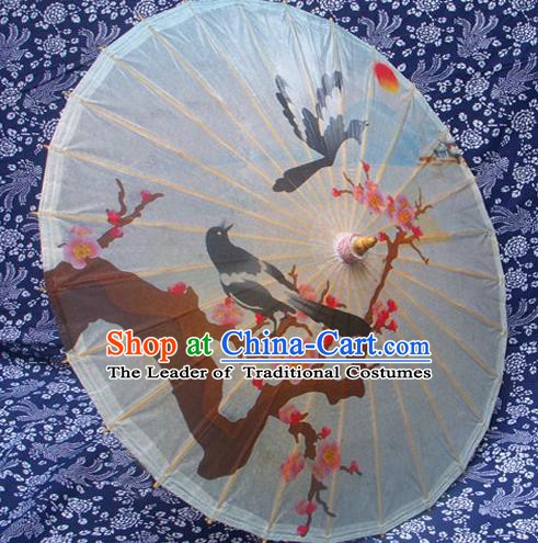 Handmade China Traditional Dance Painting Wintersweet Magpie Umbrella Oil-paper Umbrella Stage Performance Props Umbrellas