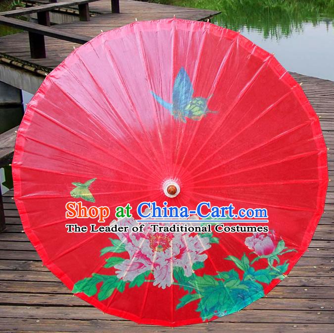 Handmade China Traditional Dance Painting Peony Wedding Red Umbrella Oil-paper Umbrella Stage Performance Props Umbrellas