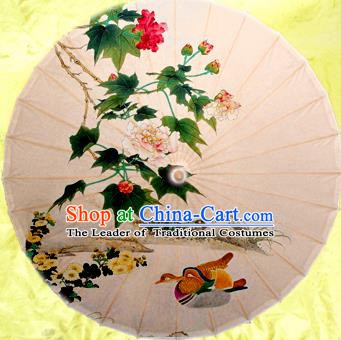 Handmade China Traditional Dance Painting Mandarin Duck Umbrella Oil-paper Umbrella Stage Performance Props Umbrellas