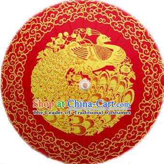 Handmade China Traditional Dance Painting Phoenix Wedding Red Umbrella Oil-paper Umbrella Stage Performance Props Umbrellas