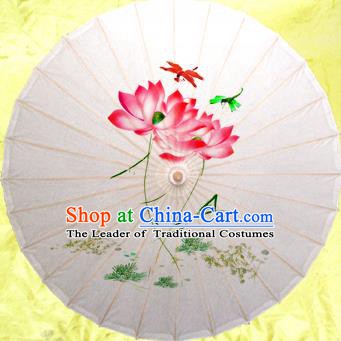 Handmade China Traditional Dance Painting Red Lotus Umbrella Oil-paper Umbrella Stage Performance Props Umbrellas