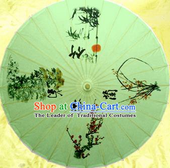 China Traditional Dance Handmade Umbrella Classical Ink Painting Plum Blossom Orchid Bamboo Chrysanthemum Oil-paper Umbrella Stage Performance Props Umbrellas