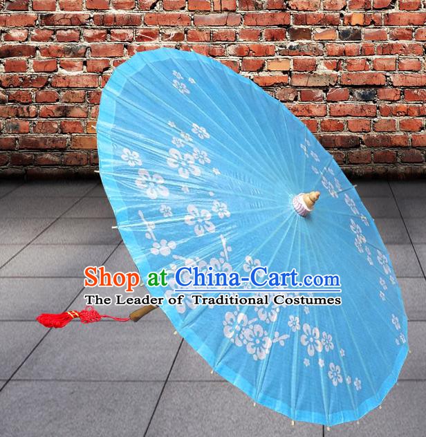 Handmade China Traditional Dance Umbrella Classical Printing Flowers Blue Oil-paper Umbrella Stage Performance Props Umbrellas