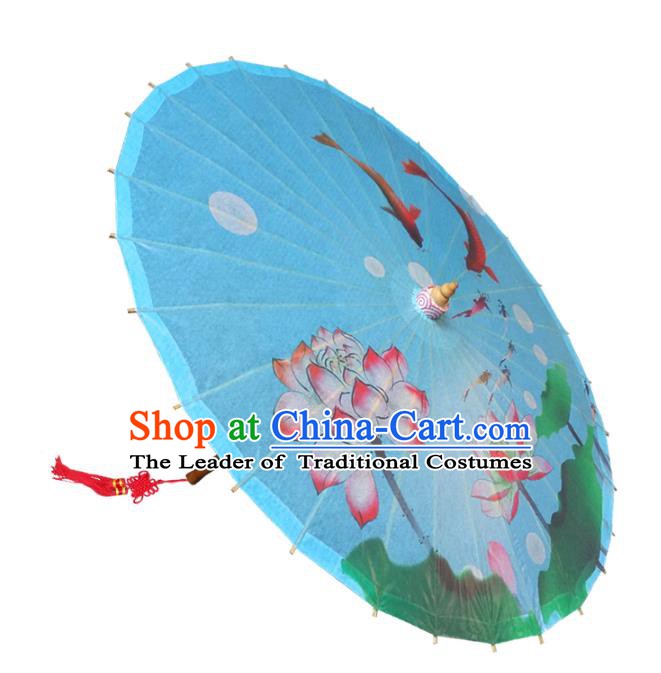 Handmade China Traditional Dance Umbrella Classical Painting Lotus Blue Oil-paper Umbrella Stage Performance Props Umbrellas