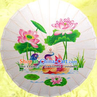 Handmade China Traditional Dance Umbrella Classical Painting Lotus Mandarin Duck Oil-paper Umbrella Stage Performance Props Umbrellas