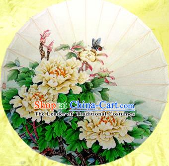 Handmade China Traditional Dance Umbrella Classical Painting Peony White Oil-paper Umbrella Stage Performance Props Umbrellas