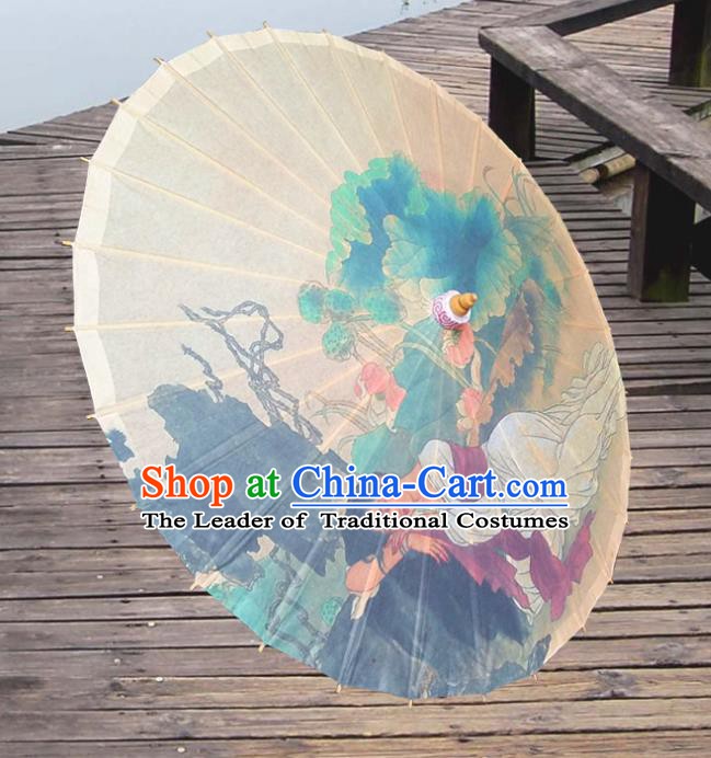 Handmade China Traditional Folk Dance Umbrella Painting Lotus Leaf Oil-paper Umbrella Stage Performance Props Umbrellas