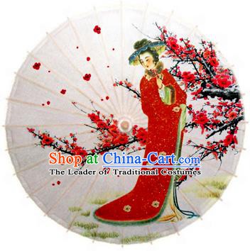 Handmade China Traditional Folk Dance Umbrella Painting Plum Blossom Beauty Oil-paper Umbrella Stage Performance Props Umbrellas