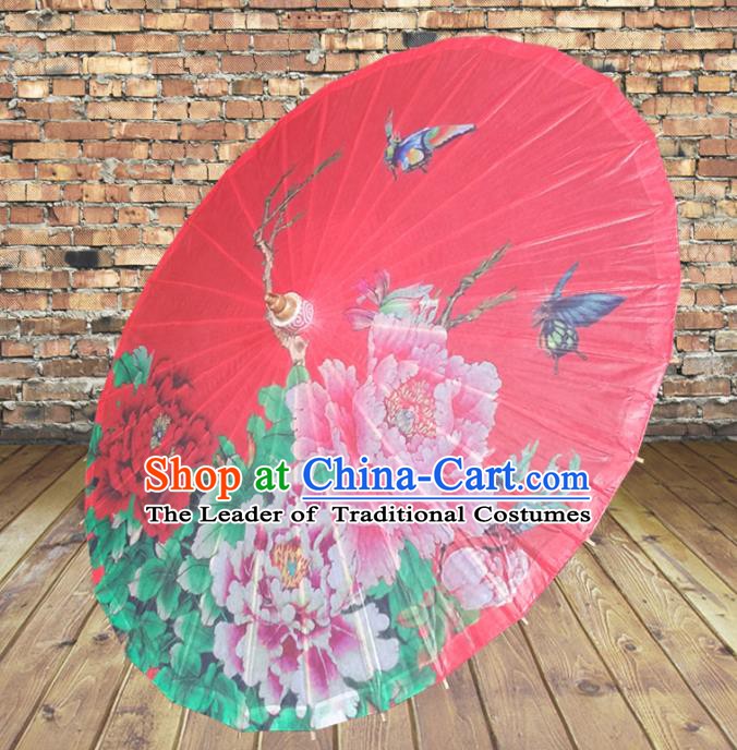 Handmade China Traditional Folk Dance Umbrella Painting Peony Bride Red Oil-paper Umbrella Stage Performance Props Umbrellas