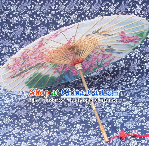 Handmade China Traditional Folk Dance Umbrella Stage Performance Props Umbrellas Painting Peach Blossom Birds Oil-paper Umbrella