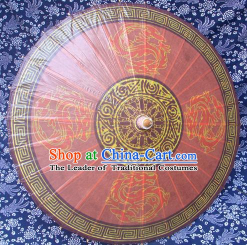 Handmade China Traditional Folk Dance Umbrella Painting Dragons Red Oil-paper Umbrella Stage Performance Props Umbrellas