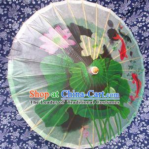 Handmade China Traditional Folk Dance Umbrella Painting Lotus Leaf White Oil-paper Umbrella Stage Performance Props Umbrellas