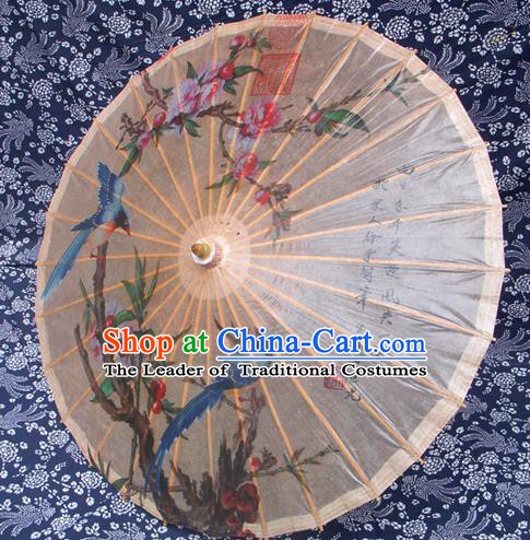 Handmade China Traditional Folk Dance Umbrella Stage Performance Props Umbrellas Painting Malus Spectabilis Birds Oil-paper Umbrella