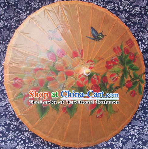 Handmade China Traditional Folk Dance Umbrella Printing Orange Oil-paper Umbrella Stage Performance Props Umbrellas