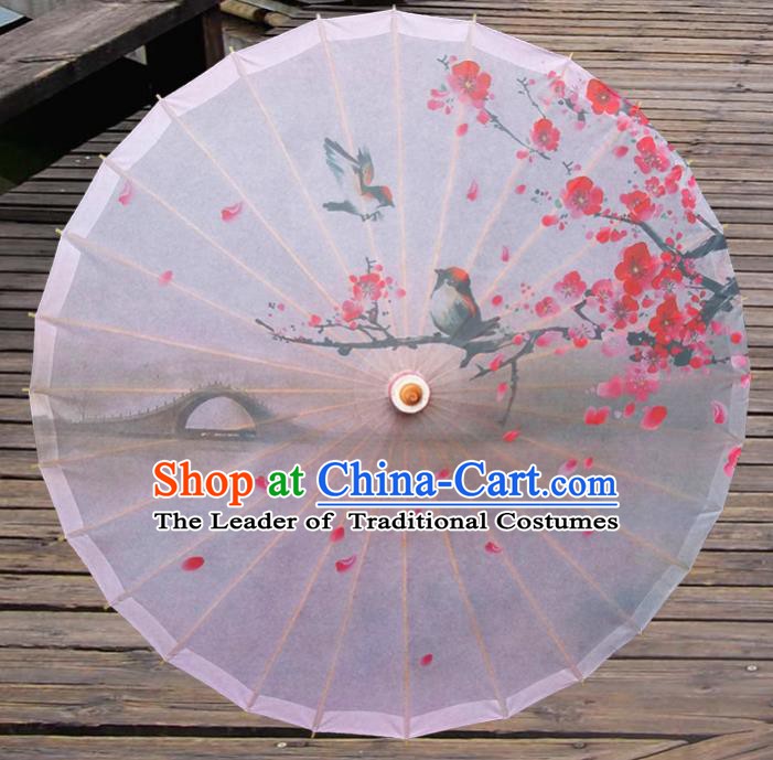 Handmade China Traditional Folk Dance Umbrella Printing Plum Blossom Oil-paper Umbrella Stage Performance Props Umbrellas