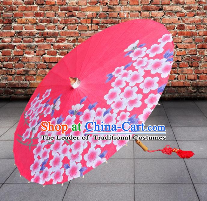 China Traditional Folk Dance Umbrella Hand Painting Flowers Red Oil-paper Umbrella Stage Performance Props Umbrellas