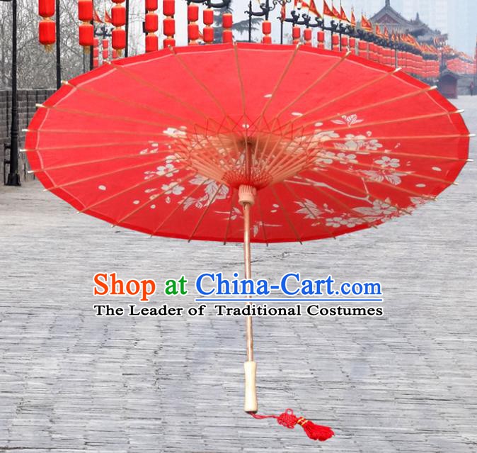 China Traditional Folk Dance Umbrella Hand Painting Flowers Red Wedding Oil-paper Umbrella Stage Performance Props Umbrellas
