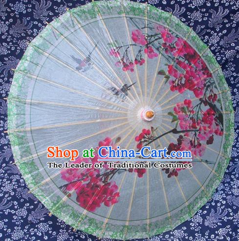 Handmade China Traditional Folk Dance Umbrella Printing Plum Blossom Green Oil-paper Umbrella Stage Performance Props Umbrellas