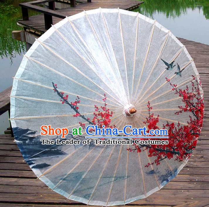 China Traditional Folk Dance Paper Umbrella Hand Painting Wintersweet White Oil-paper Umbrella Stage Performance Props Umbrellas