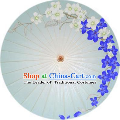Handmade China Traditional Folk Dance Umbrella Printing Blue Flowers Oil-paper Umbrella Stage Performance Props Umbrellas
