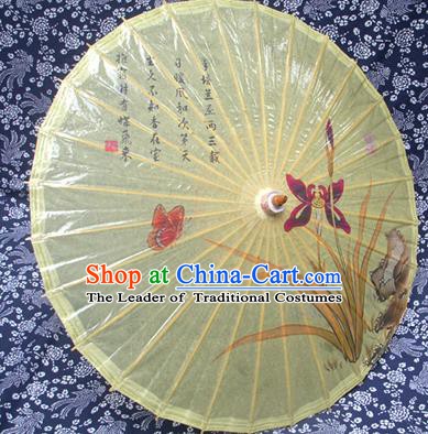 Handmade China Traditional Folk Dance Umbrella Stage Performance Props Umbrellas Printing Orchid Yellow Oil-paper Umbrella