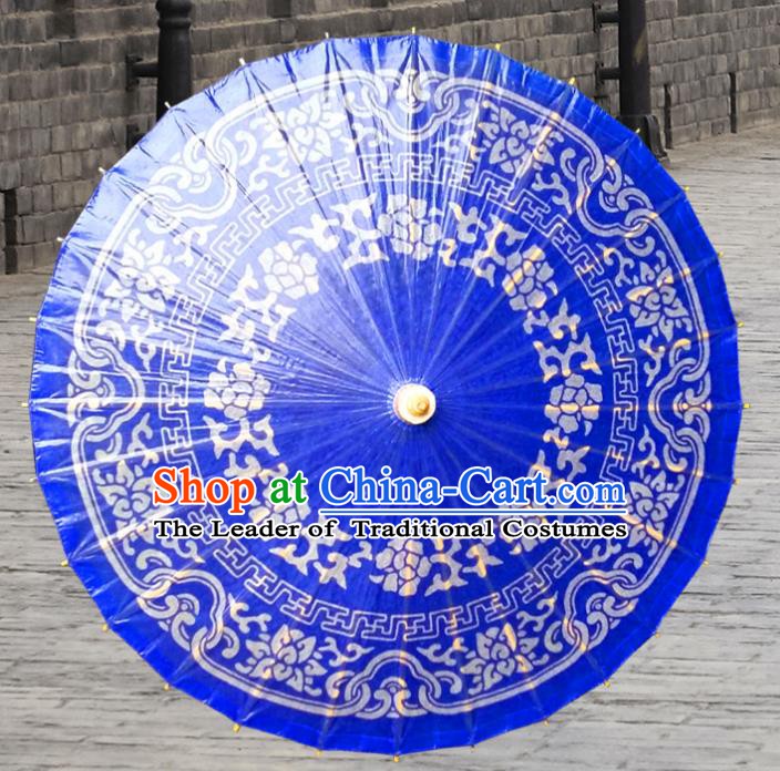 Handmade China Traditional Folk Dance Umbrella Stage Performance Props Umbrellas Printing Blue Oil-paper Umbrella