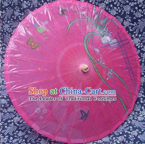 Handmade China Traditional Folk Dance Umbrella Stage Performance Props Umbrellas Printing Orchid Pink Oil-paper Umbrella