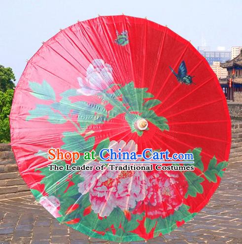 Handmade China Traditional Folk Dance Umbrella Stage Performance Props Umbrellas Printing Peony Red Oil-paper Umbrella