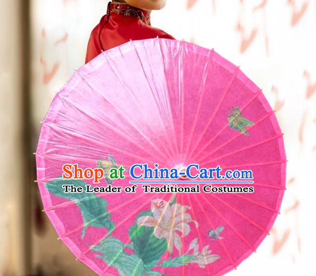 Handmade China Traditional Folk Dance Umbrella Stage Performance Props Umbrellas Printing Pink Oil-paper Umbrella