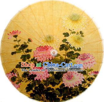 Handmade China Traditional Folk Dance Umbrella Stage Performance Props Umbrellas Printing Chrysanthemum Yellow Oil-paper Umbrella