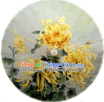 Handmade China Traditional Folk Dance Umbrella Stage Performance Props Umbrellas Printing Yellow Chrysanthemum Oil-paper Umbrella